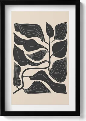Produktbild von Minimalistische Illustration von Pflanzenblättern– Wandbild mit Rahmen – Gerahmtes Bild  – Wanddekoration – 40x60 cm –  Schwarz