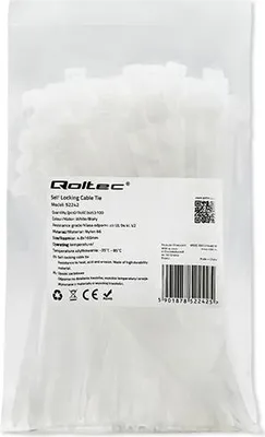 Obrázok produktu pre Qoltec káblové pásky | 4,8*160 mm | 100 kusov | Nylon66 | UV | Biela
