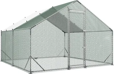 Obrázek produktu pro SucceBuy Velký kurník, 3x3x2 m, výběh s vodotěsným krytem a robustním rámem, klec pro drůbež se špičatou střechou, výběh pro králíky, kuřata a husy