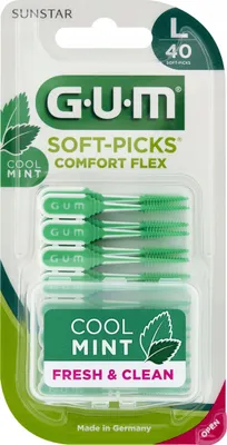 Zdjęcie produktu dla GUM Soft-Picks Comfort Flex, Szczoteczki międzyzębowe Cool Mint L, 40 sztuk