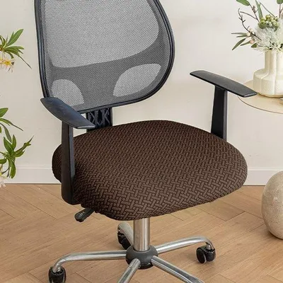 Image de Deux housses en tissu pour chaises de bureau, en jacquard, avec élastiques, housses lavables, longueur d'assise : 46-54 cm