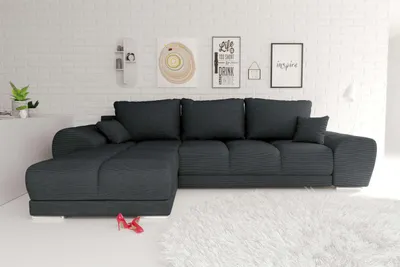 Produktbild von 99rooms Antalya Ecksofa Cordstoff POSO Graphit Links mit Schlaffunktion