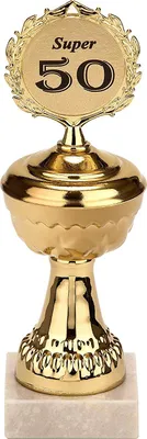 Immagine prodotto di Trofeo BRUBAKER con anno - trofeo dorato con base in marmo - idea regalo per compleanni e anniversari - motivo: Super 50