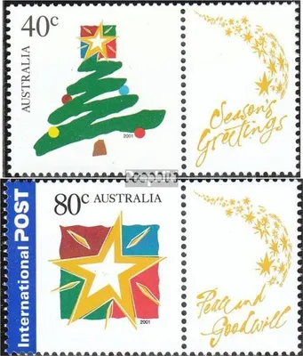 Produktbild von Briefmarken Australien 2001 Mi 2078Zf-2079Zf mit Zierfeld (kompl.Ausg.) postfrisch Weihnachten