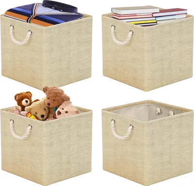 Produktbild von Faltbare Aufbewahrungsboxen für Kallax-Regale - Stoffaufbewahrungsbox 33 x 33 cm - Ideal für Schlafzimmer Kinderzimmer - Beige