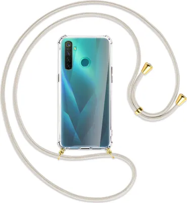 Produktbild von Handykette Backcover-Schutzhülle mit Band (Metall goldfarben) für Realme 5 Pro - broken white