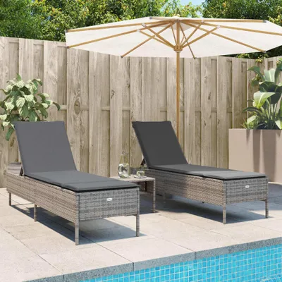 Produktbild von Maison Exclusive - 3-tlg. Sonnenliegen-Set mit Auflage Grau Poly Rattan