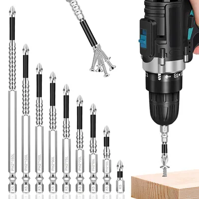 Produktbild von 9 Stück Kreuzschlitz-Bits K5 Anti-Rutsch Magnetische Bits Hohe Härte 25-150mm