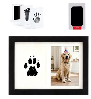 Produktbild von Pfotenabdruck-Set mit Gedenkfotorahmen und No-Mess Clean Touch-Stempelkissen für Hunde und Katzen