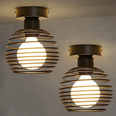 Obrázek produktu pro ZMH 2ER stropní lampa vintage černá objímka E27 chodbová lampa průmyslové kovové stínidlo
