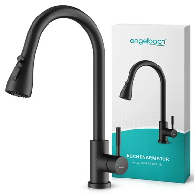 Produktbild von Engelbach® Wasserhahn Küche - ausziehbar & 360 Grad schwenkbar, 304 Edelstahl, Schwarz