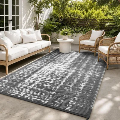 Produktbild von Outdoor Teppich Wetterfest Camping Balkon Grau & Weiß 150x240cm