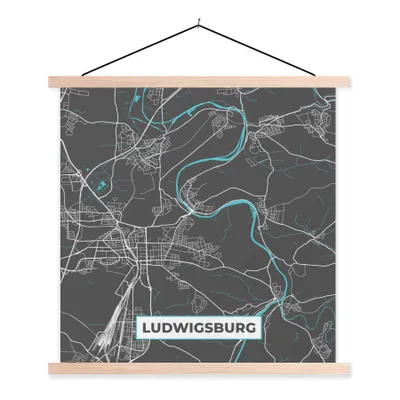 Produktbild von MuchoWow® Textilposter Stadtplan - Ludwigsburg - Deutschland - Karte 120x120 cm mit holzfarbenen Rahmen - Textil-Poster