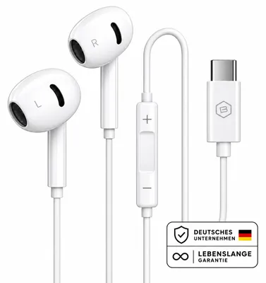 Produktbild von Kabelkopfhörer Lightning / Typ C / 3,5 Klinke Aux In-Ear mit Mikrofon & Lautstärketasten – USB- C / Universal