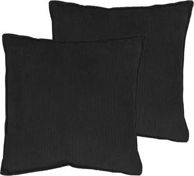 Obrázok produktu pre Manšestrový dekoračný vankúš Sada 2 vankúšov 45 cm - čierny - Dekoračný vankúš s výplňou a poťahom - Manšestrový vankúš Vankúš na pohovku Plyšový vankúš Kompletná sada