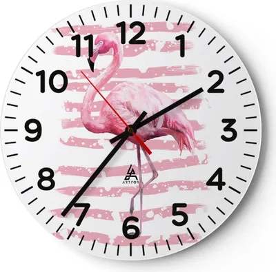 Produktbild von Wanduhr - Rund - Glasuhr - Flamingo Vogel Wasser - 40x40cm - Schleichendes Uhrwerk - Lautlos - zum Aufhängen bereit - Dekoration Modern - Wanddekoration aus Glas - C4AR40x40-3938