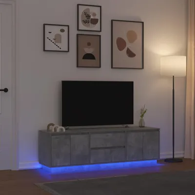 Image de Maison Exclusive - Meuble TV avec lumières LED gris béton 160,5x41x50 cm