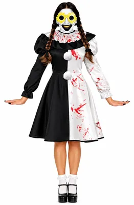 Imagen del producto de Disfraces de Halloween de payaso: diversión terrorífica. Colores: rojo,  y blanco. Estilo: circo, figura espeluznante, artista. Detalles: cuello grande. Ideal para fiestas de disfraces, eventos de Halloween y carnavales. Talla: 42-44 (L). Color: blanco/