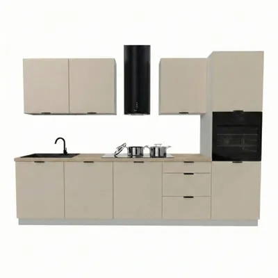 Produktbild von Küchenzeile 300 cm - Beige Matt - mit beiger Arbeitsplatte - mit Hochschrank - Scharniere mit Softclose-Funktion - DENIS