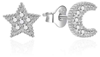 Produktbild von Silberohrringe Stern und Mond mit Zirkonen AGT-E016PW