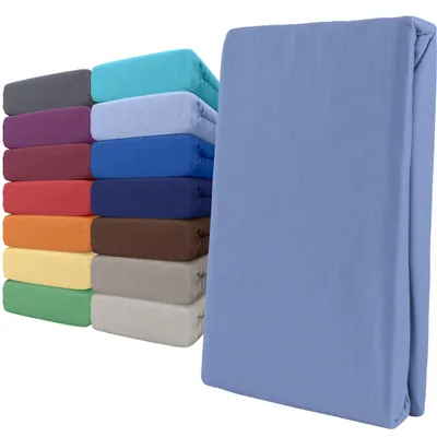 Produktbild von Spannbettlaken Jersey 140-160x200 Hellblau 100% Baumwolle Rundumgummi