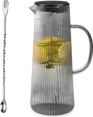 Image de Carafe en verre 1,3 l, noire à rayures
