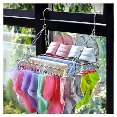 Produktbild von Edelstahl Wäscheständer für Balkon mit Sockentrockner und Schuhtrockner – Kompakt und Platzsparend