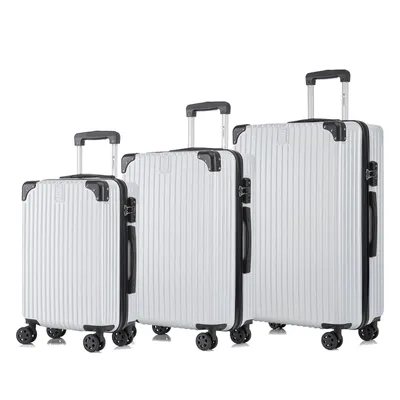 Produktbild von yonsly Premium Reisekoffer TSA-Schloss,YKK-Reißverschluss Hartschalen-Koffer Kabinenkoffer Rollkoffer Suitcase Handgepäck (Silber, M-L-XL-Set)