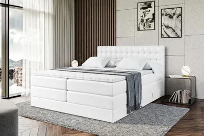 Produktbild von ALTDECOR Boxspringbett mit Matratze und Lattenrost  - VIONE KING  - 120x200 cm  - Weiß Kunstleder - Topper, Polsterbett mit Bettkasten, Bett mit Stauraum H3 - und H4 - Matratze, Doppelbett, Springboxbett