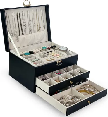 Produktbild von Schmuckkästchen Schmuckbox BESTIF Schmuckkasten Groß Ketten Kunstleder Jewellery Box (Schwarz)