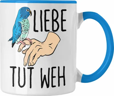 Produktbild von Trendation - Lustige Wellensittich-Tasse Geschenk für Wellensittich-Besitzer Liebe Tut Weh (Blau)