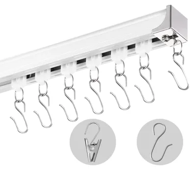 Produktbild von VEVOR Deckenvorhangschienen-Set, 3,6 Meter, Gleitsystem für Deckenvorhänge, Raumteiler-Vorhangschiene Decken-/Wandmontage für Wohnzimmer Schlafzimmer mit Haken und Zubehör, Weiß, 2.7 m
