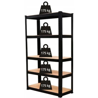 Obrázok produktu pre Praktický kovový regál s nosnosťou pre ťažké predmety, rozmerov 180 x 90 x 30 cm, s 5 policami