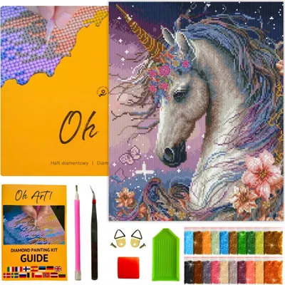 Produktbild von Diamantstickerei mit Rahmen, Einhornbild, Mosaik-Diamantmalerei, 40 x 50 cm