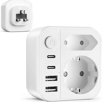 Productafbeelding van 6-in-1 reisadapter Engeland, type G stekker met 2 USB en 2 USB-C