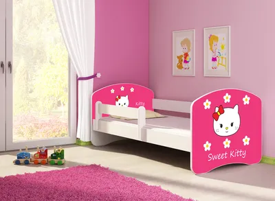 Produktbild von Kinderbett, Babybett 70x140, 80x160, 80x180cm Juniorbett, Kind, Motiv, Schublade CLAMARO, Bett Farbe:16 Sweet Kitty2, Ausführung:Ohne Bettkasten, Bett Größe:160 x 80 cm