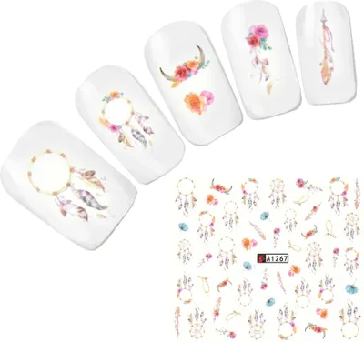 Produktbild von Tattoo Nail Art Traumfänger Feder Blumen Aufkleber Nagel Sticker