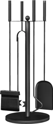Produktbild von Kaminbesteck, 5-teilig, Besen, Schaufel, Zange, Schürhaken und Ständer, feuerfestes Metall, Schwarz