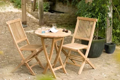 Image de FUN - Ensemble de jardin table bois teck pliante 60 cm et 2 chaises