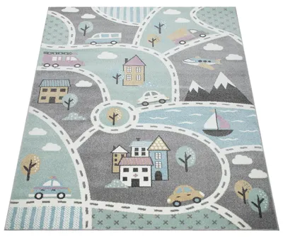 Produktbild von Kinder-Teppich Mit Straßen-Motiv, Spiel-Teppich Für Kinderzimmer, In Grün Grau Grösse Ø 120 cm Rund