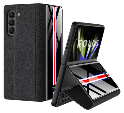 Produktbild von Für Samsung Galaxy Z Fold5 5G Schutzhülle aus Kunstleder mit Kreditkartenfach