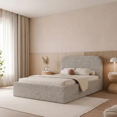 Produktbild von Polsterbett FUZZI 120x200 Kaltbeige Webstoff mit Bettkasten & Lattenrost