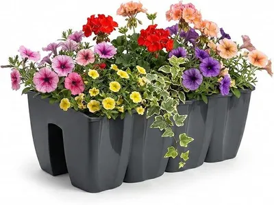 Imagen del producto de Jardinera - Juego de 10 macetas - 60 cm - Para exteriores, balcón, terraza - Resistente a la intemperie - Color antracita