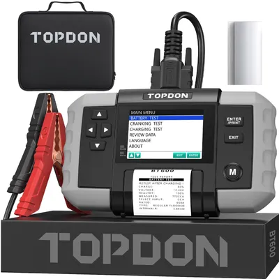 Productafbeelding van TOPDON BT600 batterijtester voor auto's, 12V en 24V, met 3,5" kleurenbeeldscherm en printer