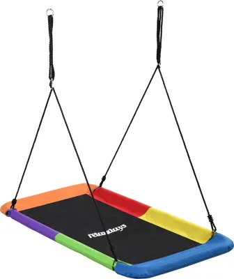 Productafbeelding van Relaxdays Hangschommel, vierkant, schommelnest voor kinderen en volwassenen, draagvermogen 150 kg, schommel voor meerdere kinderen, geschikt voor buiten, afmetingen: 150x80 cm, kleurrijk