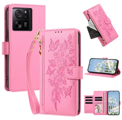 Produktbild von Handyhülle für Xiaomi 13T /Xiaomi 13T Pro, Wallet Case Kunstleder mit Kartenfächern, Reißverschluss und Handschlaufe Pink