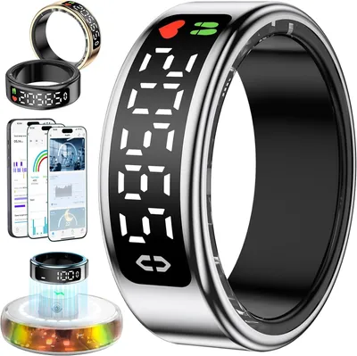Obrázek produktu pro Chytrý prsten pro muže, fitness náramek s displejem, vodotěsný dle normy IP68, velikost 8, monitor zdraví
