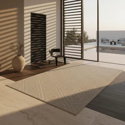 Teppich Outdoor Flachgewebe Rauten-Muster Polypropylen Balkon_Läufer_#sku_BARKPATARA801504956BEIGE-BARKPATARA1201704956BEIGE-BARKPATARA1402004956BEIGE-BARKPATARA1602304956BEIGE-BARKPATARA2002904956BEIGE-BARKPATARA2403404956BEIGE#
