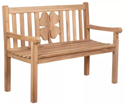 Produktbild von Gartenbank Teakholz 120 cm mit Motiv-Rückenlehne – massiv, wetterfest, zeitlos