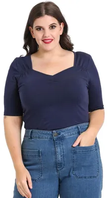 Immagine prodotto di Hell Bunny, top vintage retrò Philippa, colore blu navy (taglia 4XL)